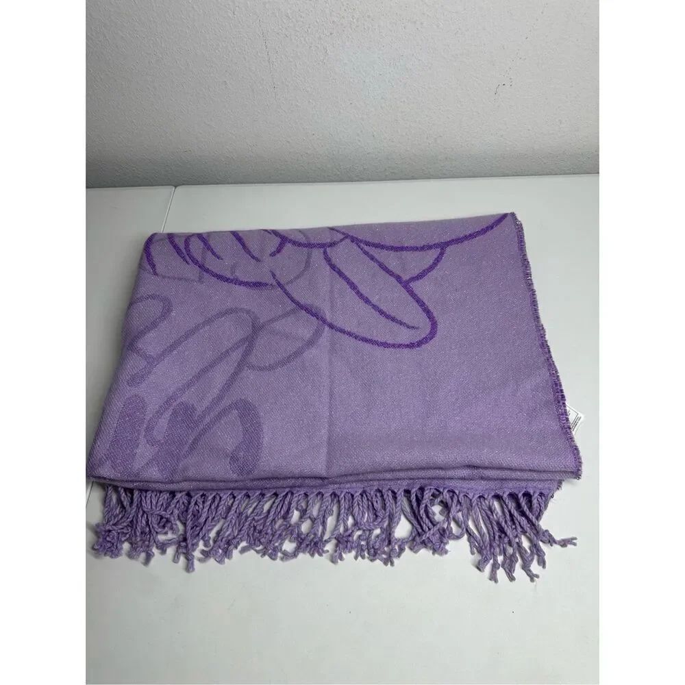 Disney Minnie Mous Throw Blanket Purple Metallic Fringe  All Over Print